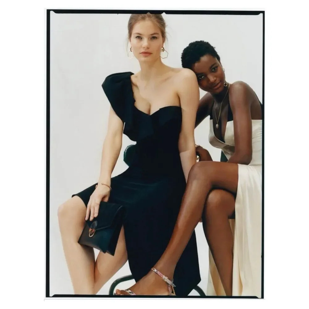 Topshop Black and Cream One Shoulder Dresses